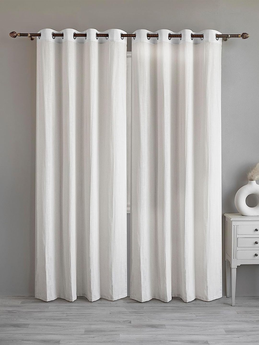 LINENWALAS Happy Sleeping White 2 Pieces  Semi Sheer Cotton Long Door Curtains-image-2