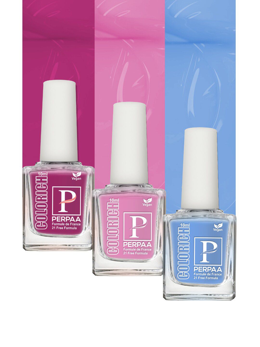 PERPAA Colorich 3Pcs French Formula Nail Polish - Rose Pink-Ice Blue-Rani Pink-image-48