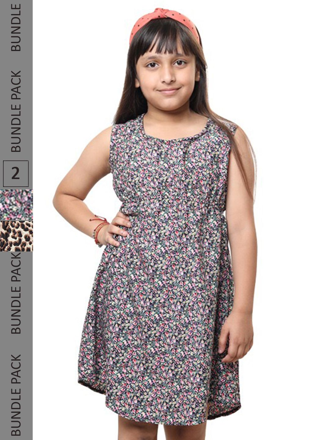 BAESD Girls Pack Of 2 Floral Printed Sleeveless Crepe A-line Dress-picture-19