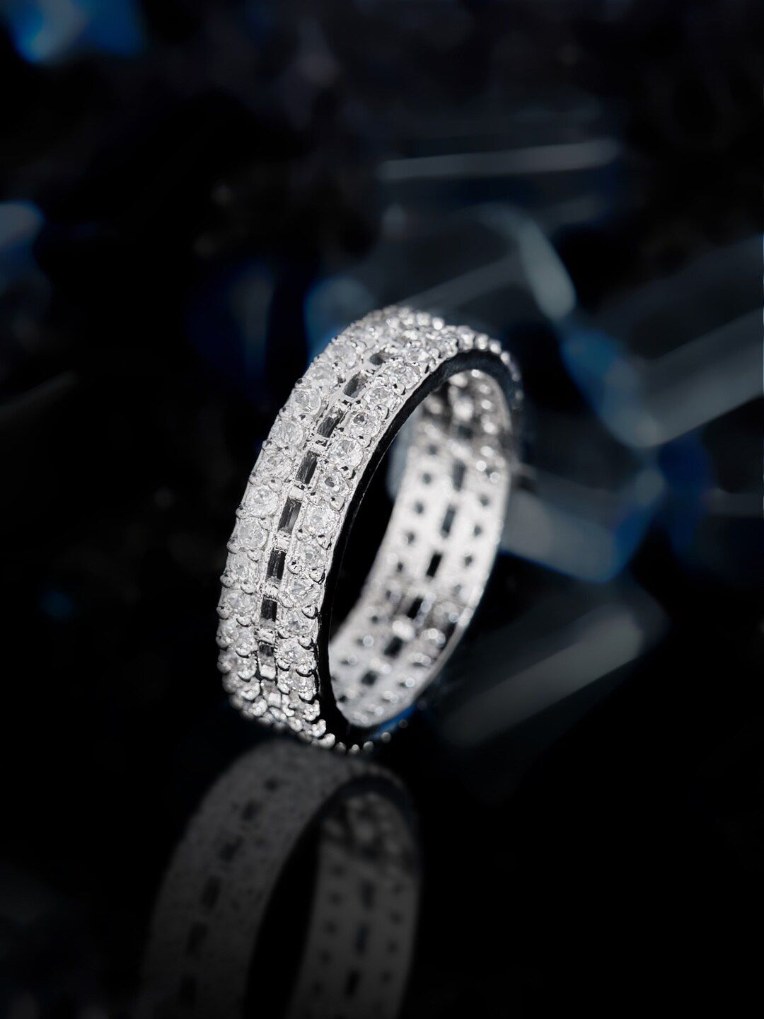 ATIBELLE Rhodium-Plated Cubic Zirconia-Studded Ring