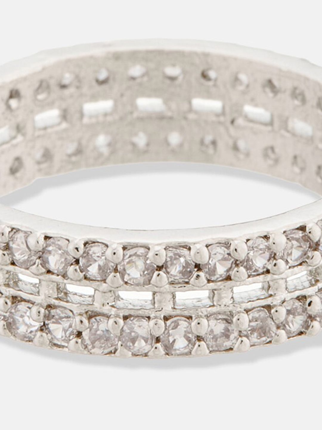 ATIBELLE Rhodium-Plated Cubic Zirconia-Studded Ring
