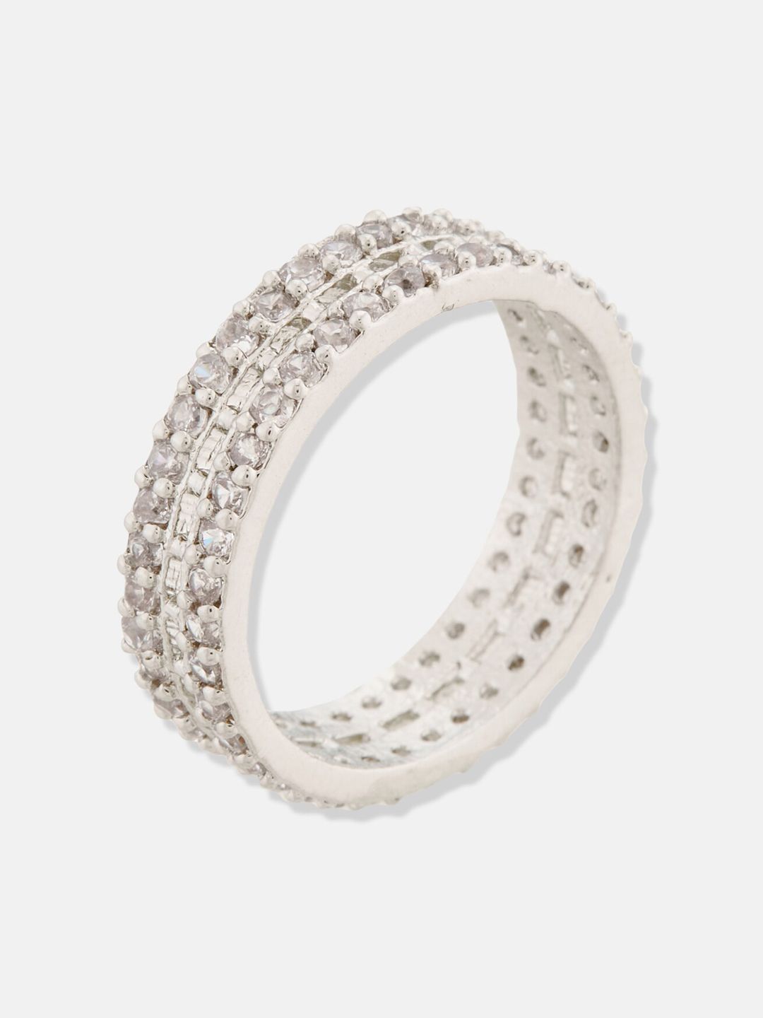 ATIBELLE Rhodium-Plated Cubic Zirconia-Studded Ring