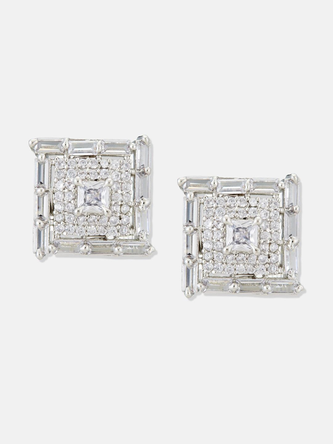 ATIBELLE Rhodium Plated Cubic Zirconia Contemporary Studs