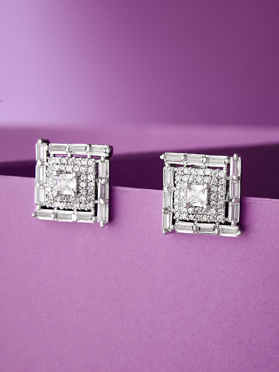 ATIBELLE Rhodium Plated Cubic Zirconia Contemporary Studs