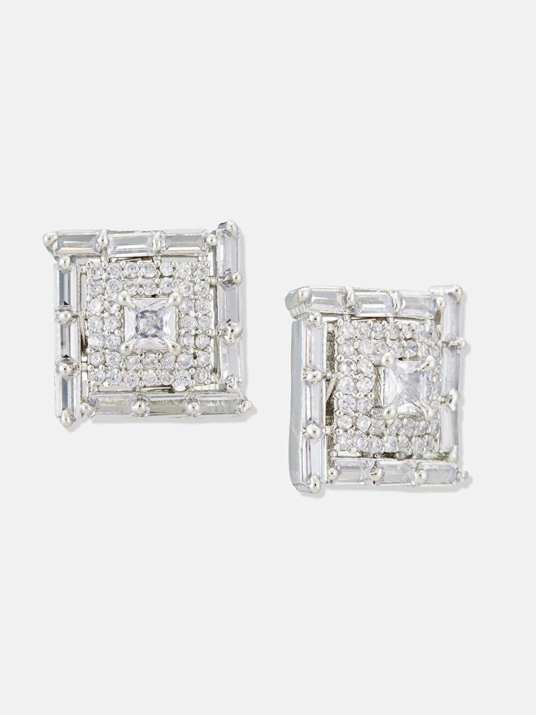 ATIBELLE Rhodium Plated Cubic Zirconia Contemporary Studs