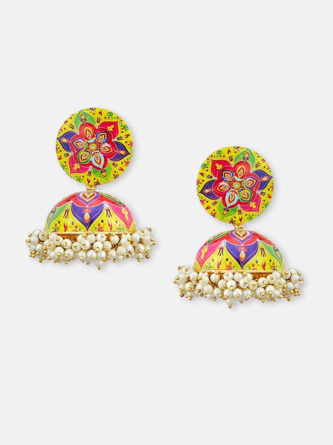 ATIBELLE Set Of 2 Gold-Plated Dome Shaped Meenakari Jhumkas