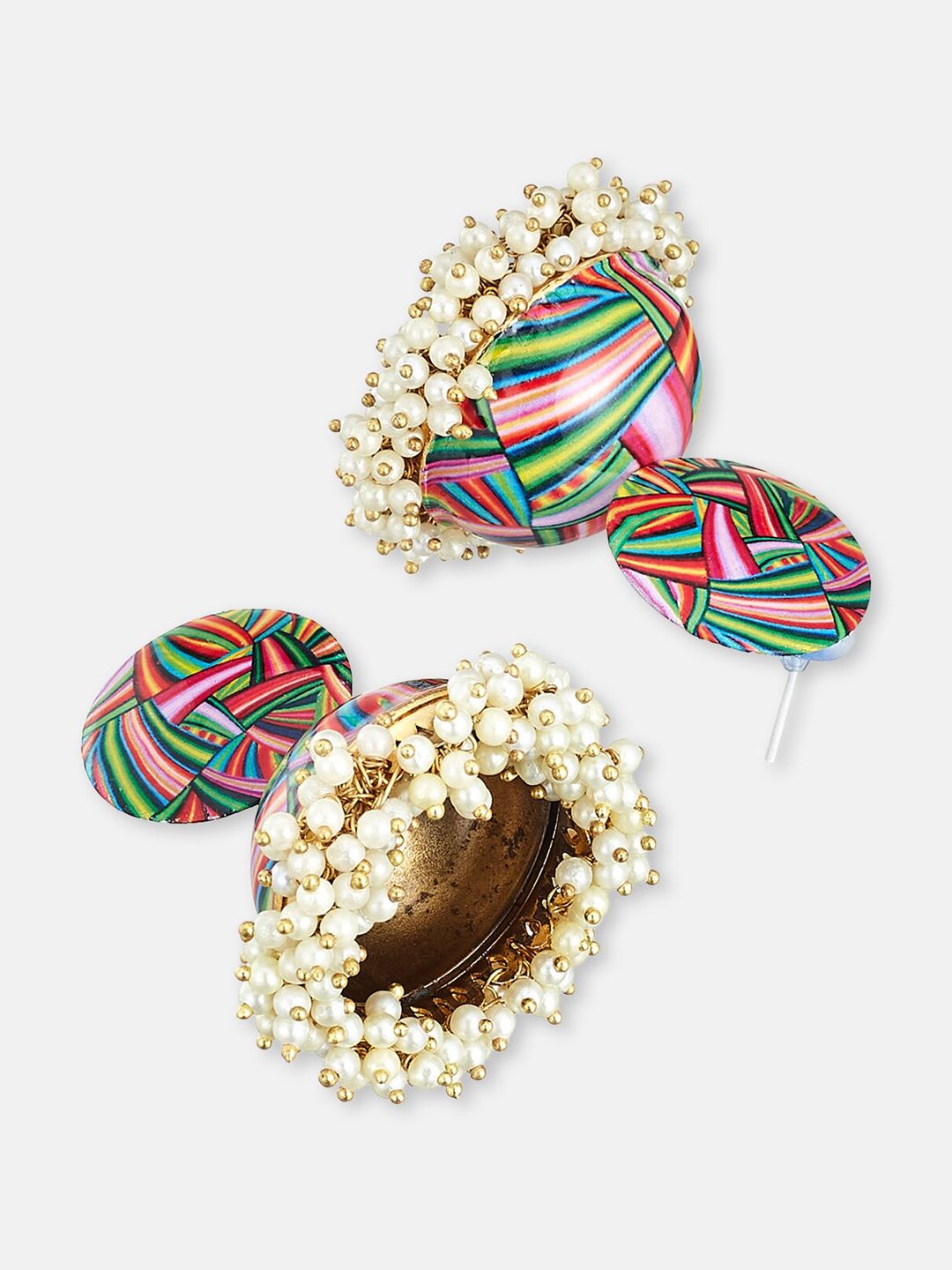 ATIBELLE Set Of 2 Gold-Plated Dome Shaped Meenakari Jhumkas