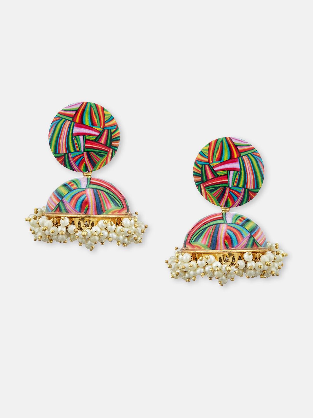 ATIBELLE Set Of 2 Gold-Plated Dome Shaped Meenakari Jhumkas
