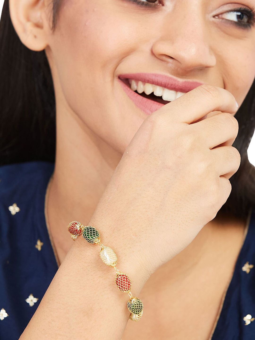 ATIBELLE Gold-Plated Stone Studded Wraparound Bracelet