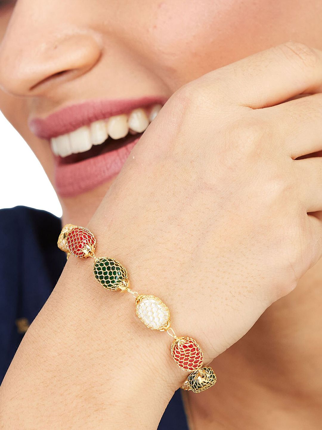 ATIBELLE Gold-Plated Stone Studded Wraparound Bracelet