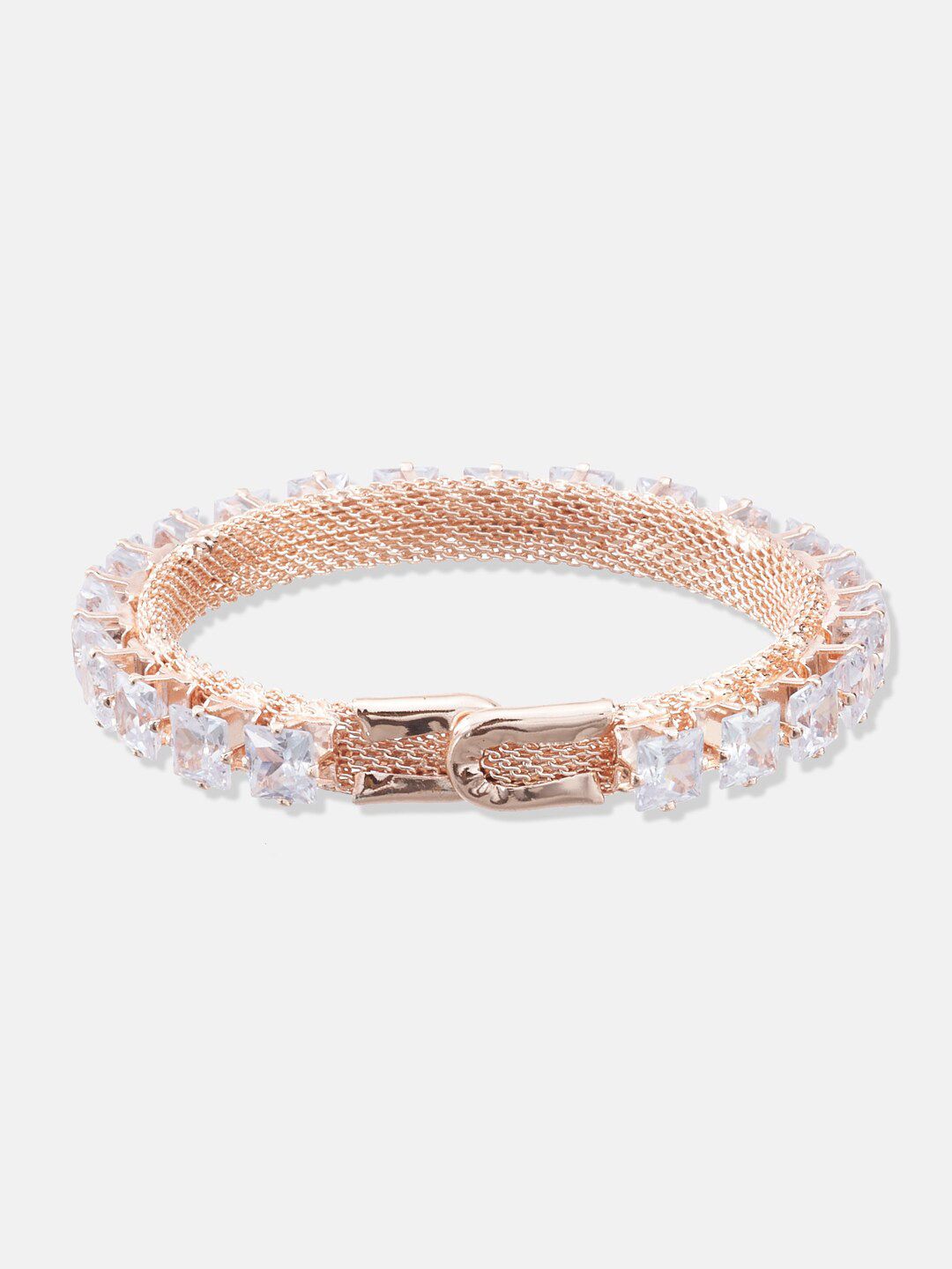 ATIBELLE Set Of 2 Rose Gold-Plated Cubic Zirconia Bangle-Style Bracelet