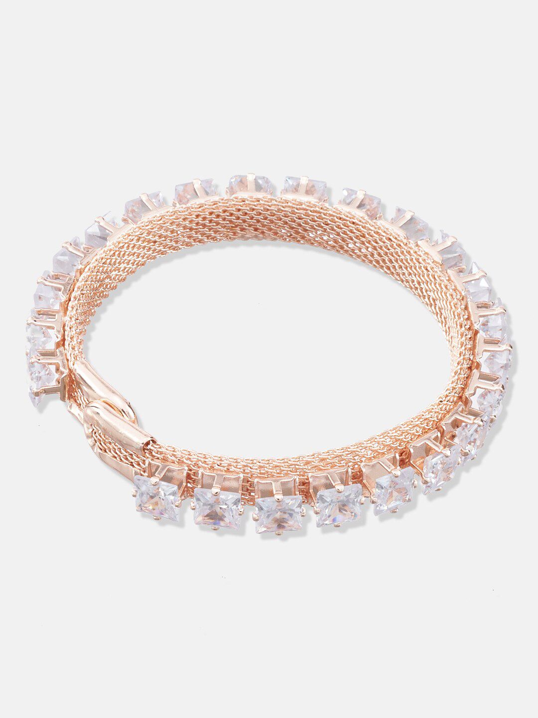 ATIBELLE Set Of 2 Rose Gold-Plated Cubic Zirconia Bangle-Style Bracelet