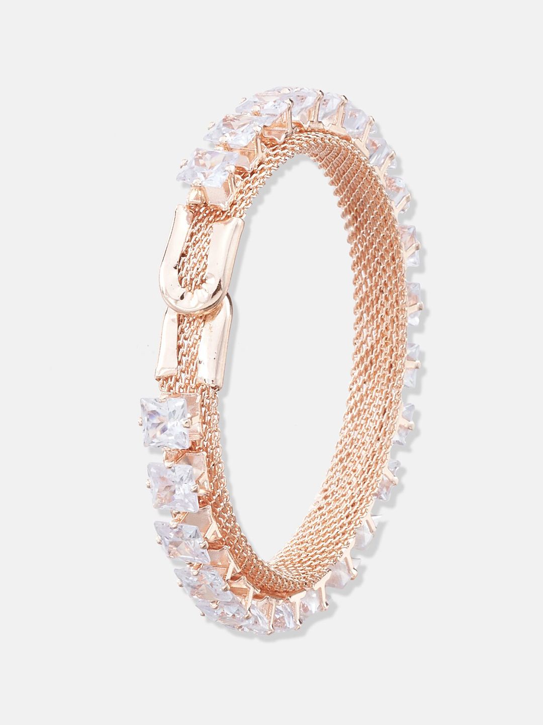 ATIBELLE Set Of 2 Rose Gold-Plated Cubic Zirconia Bangle-Style Bracelet