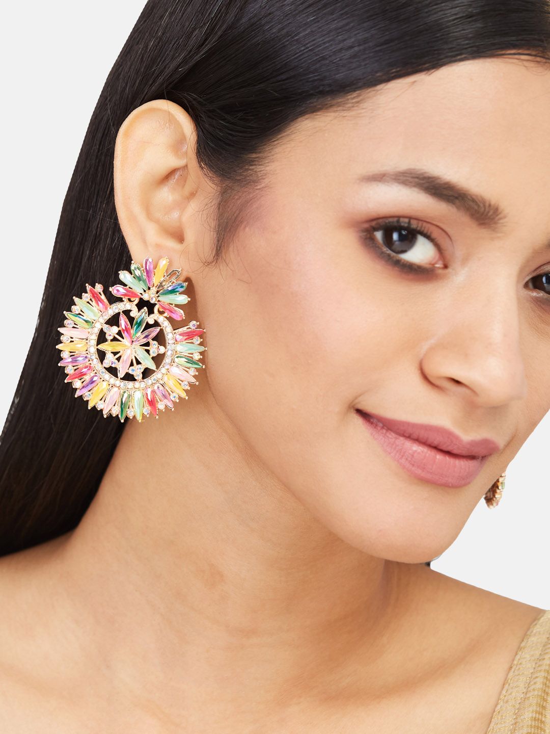ATIBELLE Gold Plated Artificial Stones Contemporary Studs