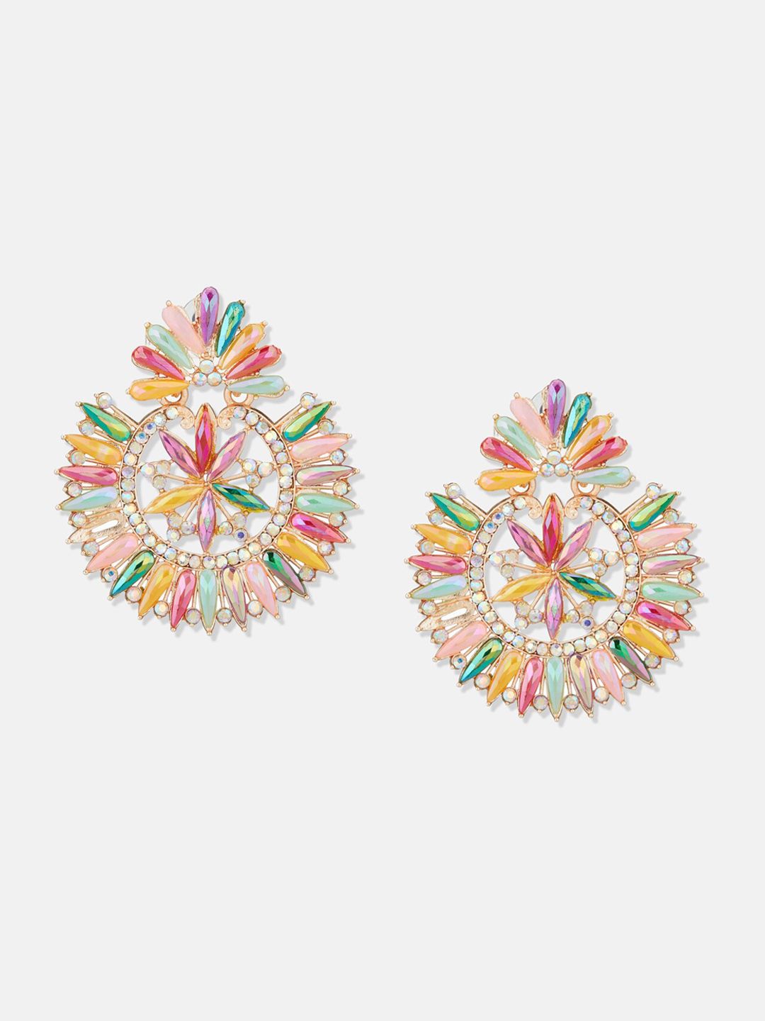 ATIBELLE Gold Plated Artificial Stones Contemporary Studs
