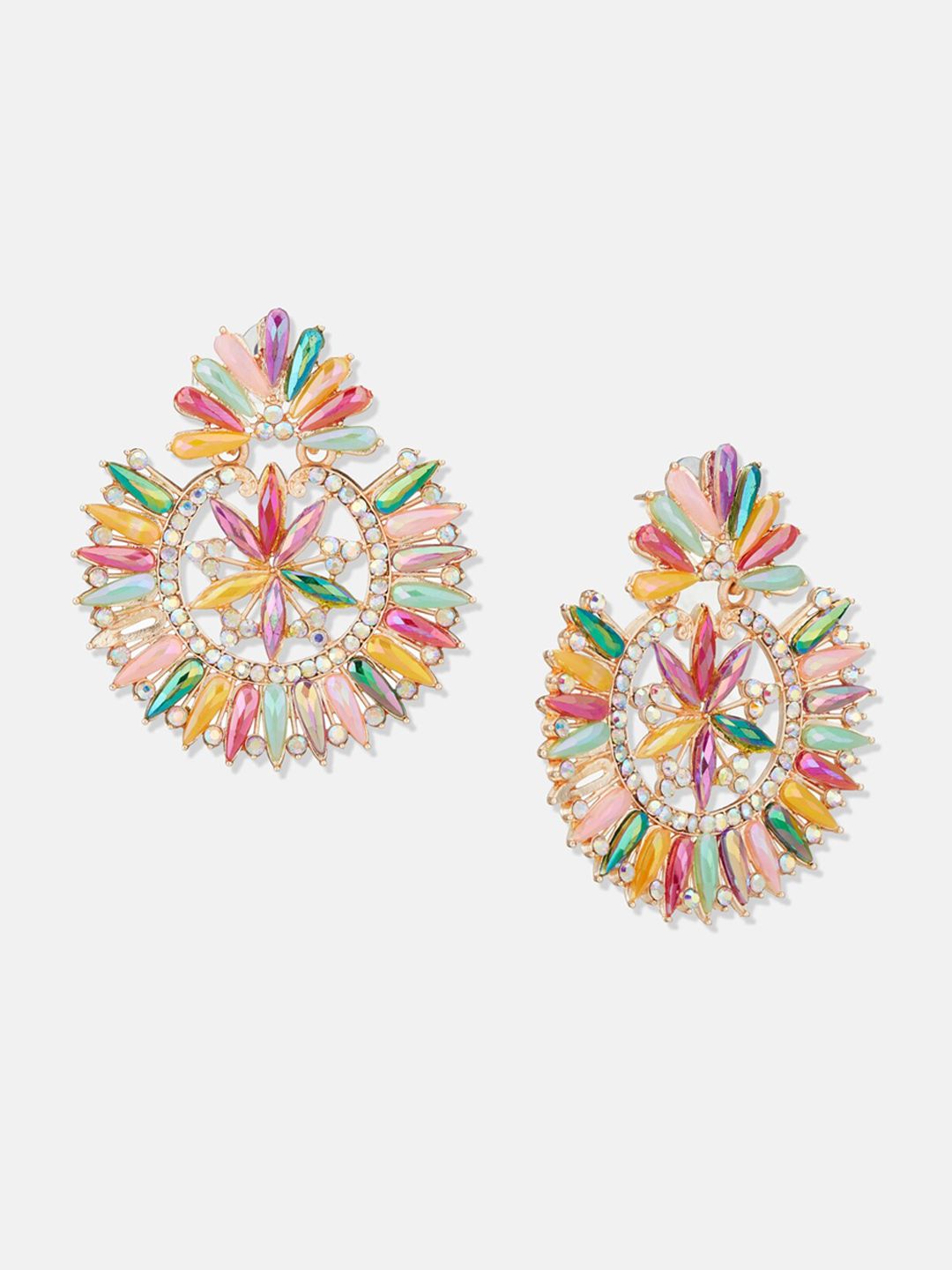 ATIBELLE Gold Plated Artificial Stones Contemporary Studs
