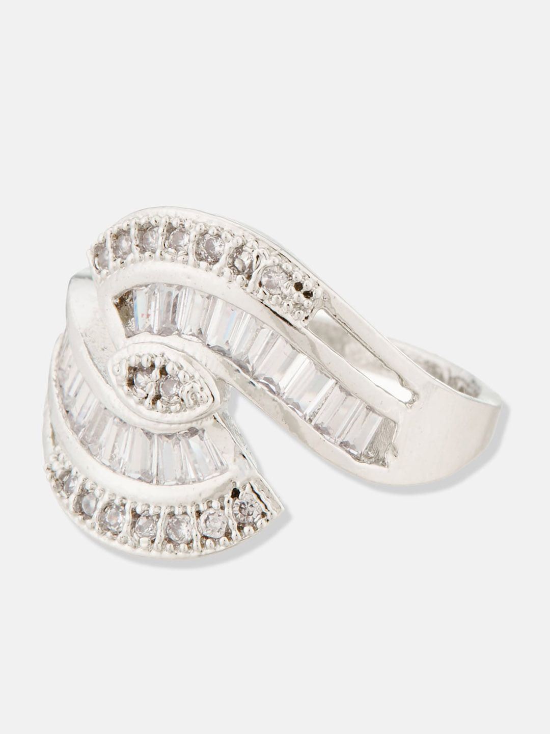 ATIBELLE Rhodium-Plated CZ-Studded Finger Ring