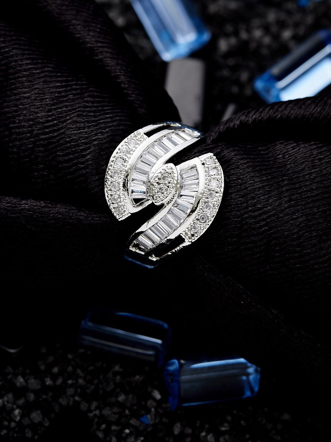ATIBELLE Rhodium-Plated CZ-Studded Finger Ring