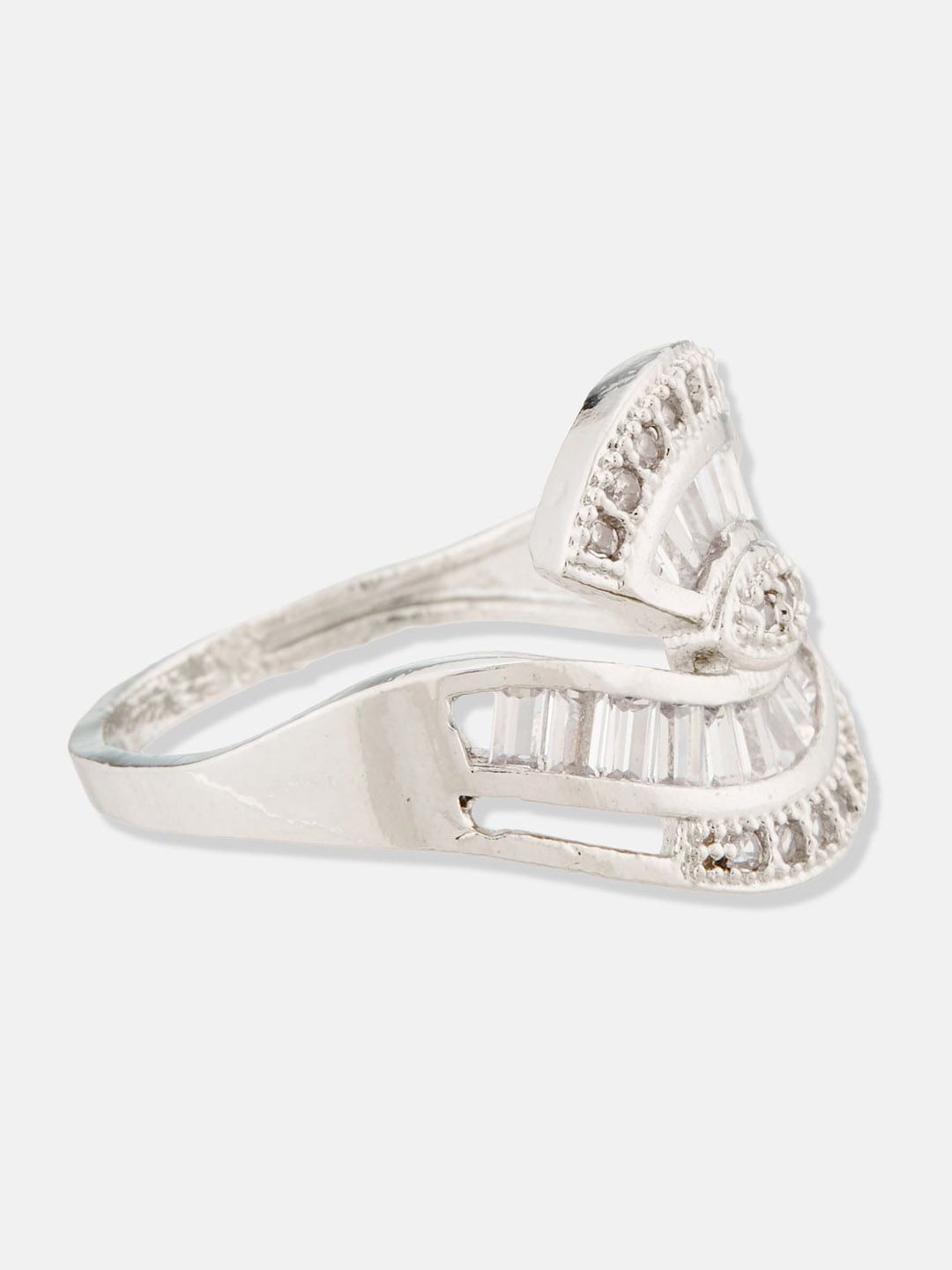 ATIBELLE Rhodium-Plated CZ-Studded Finger Ring
