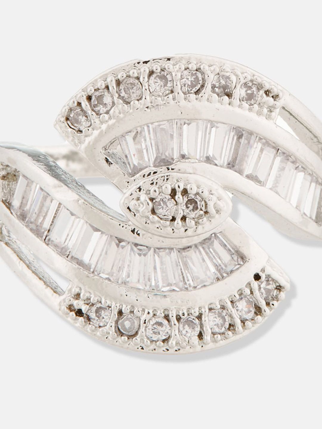 ATIBELLE Rhodium-Plated CZ-Studded Finger Ring