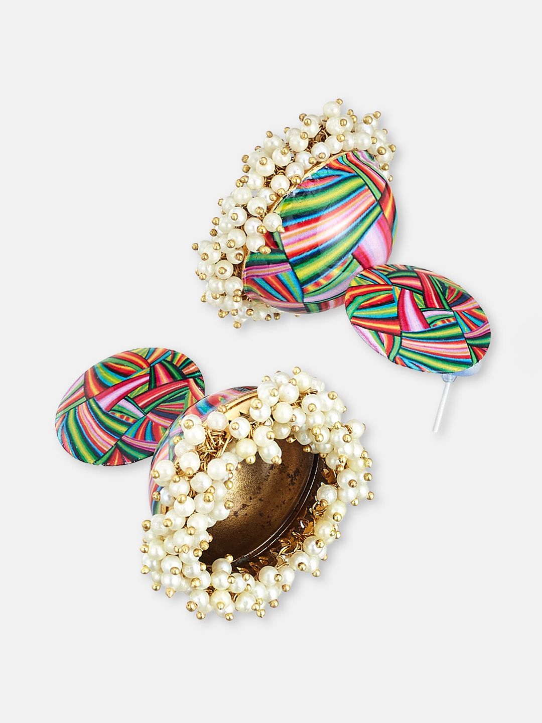 ATIBELLE Set Of 3 Gold Plated Artificial Beads Meenakari Contemporary Jhumkas