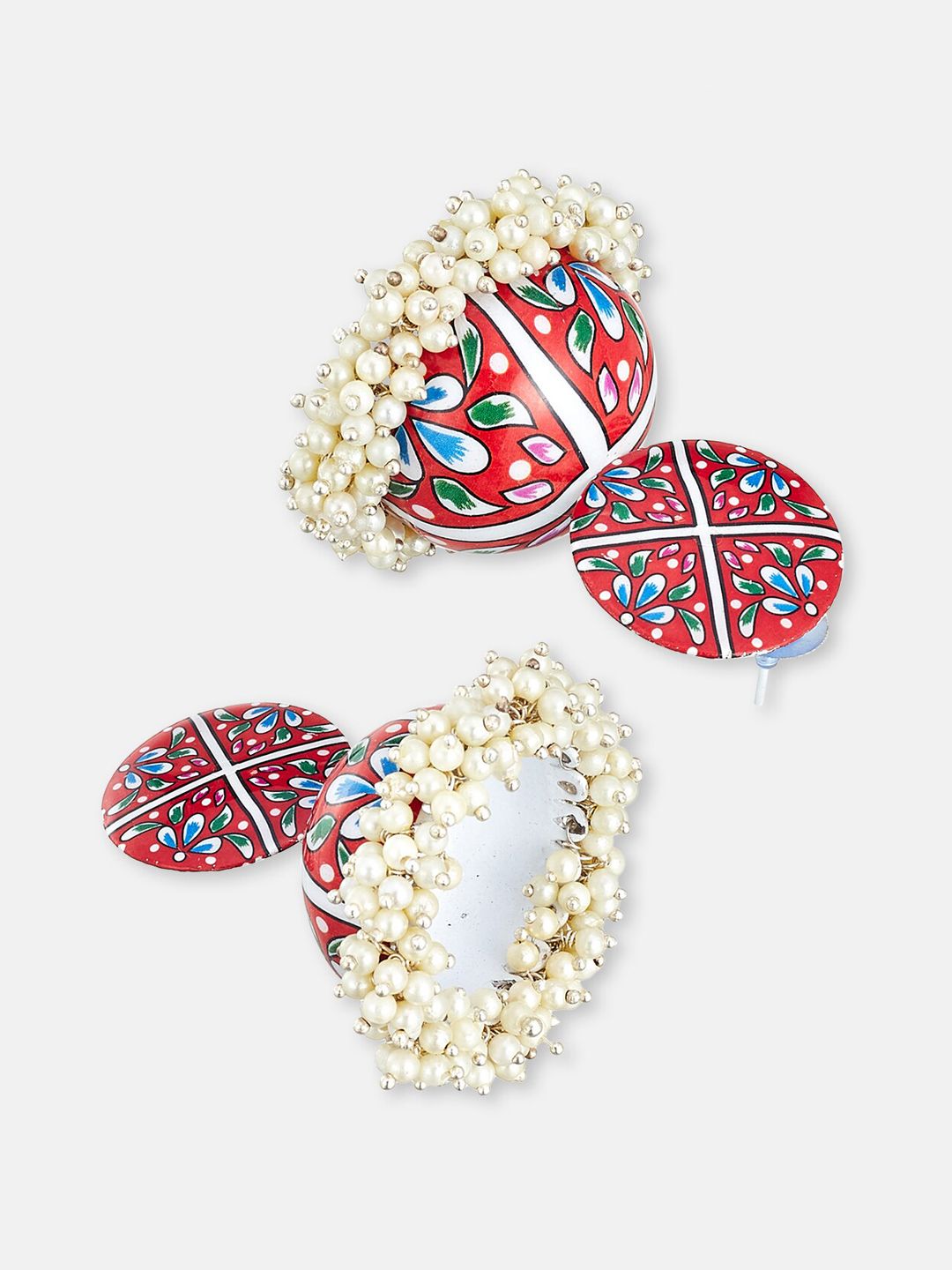 ATIBELLE Set Of 3 Gold Plated Artificial Beads Meenakari Contemporary Jhumkas