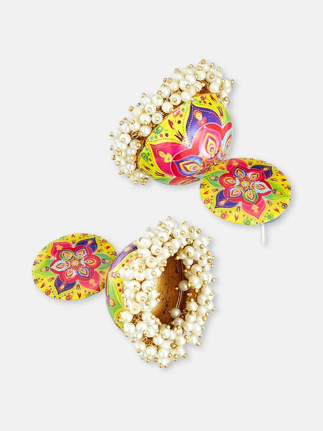 ATIBELLE Set Of 3 Gold Plated Artificial Beads Meenakari Contemporary Jhumkas