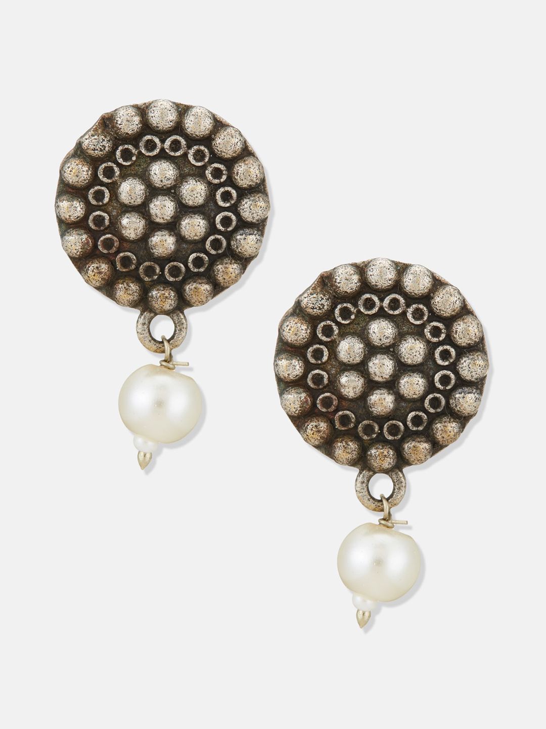 ATIBELLE German Silver Silver-Plated Pearls Contemporary Drop Earrings