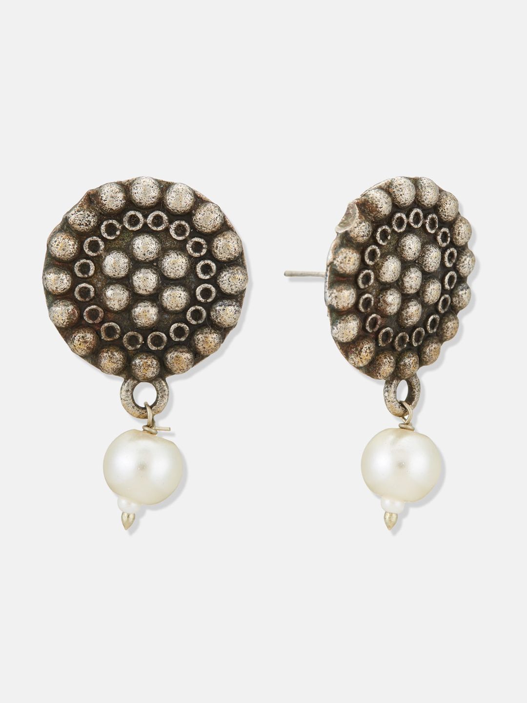ATIBELLE German Silver Silver-Plated Pearls Contemporary Drop Earrings