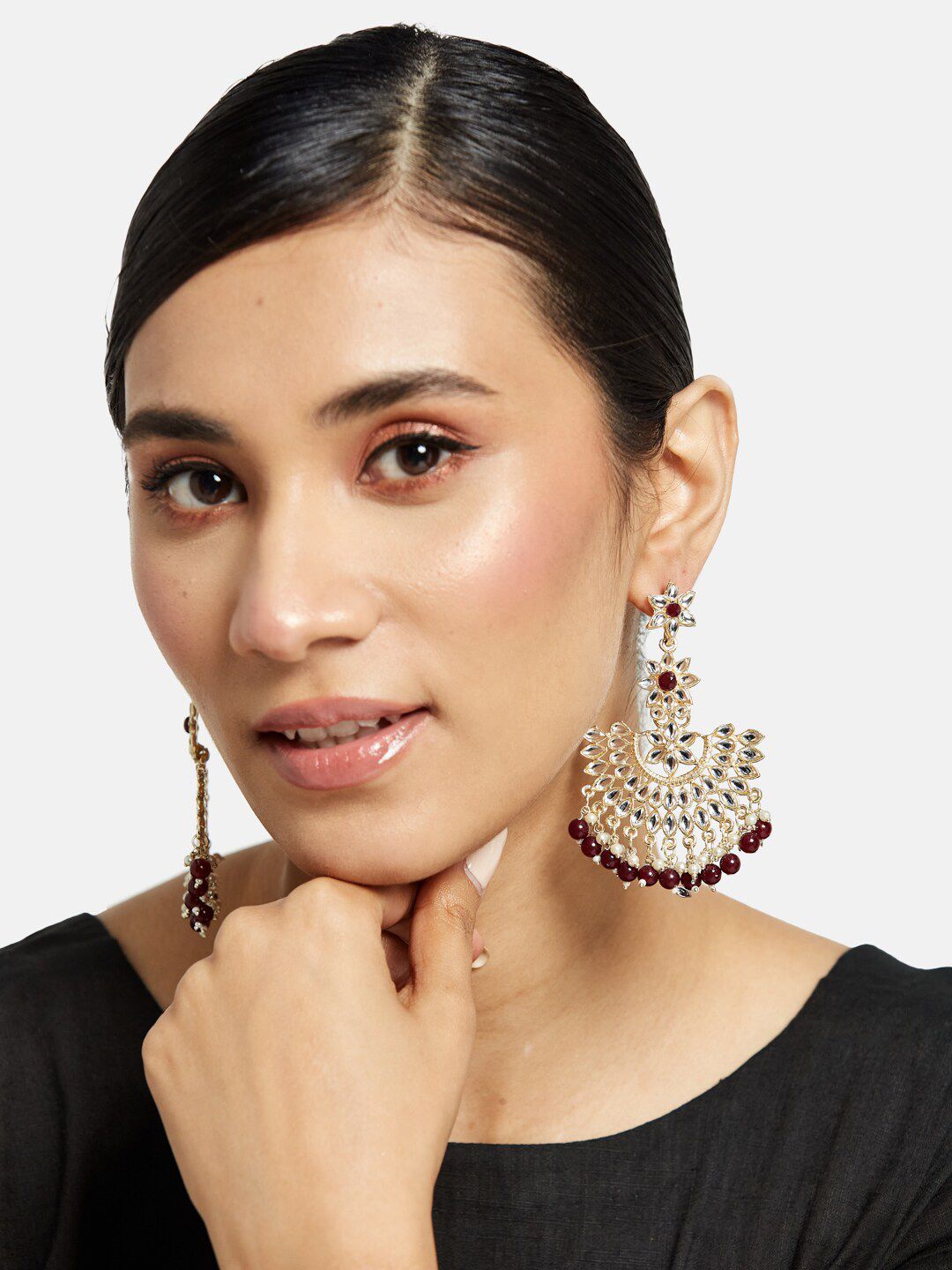ATIBELLE Gold Plated Kundan Contemporary Chandbalis