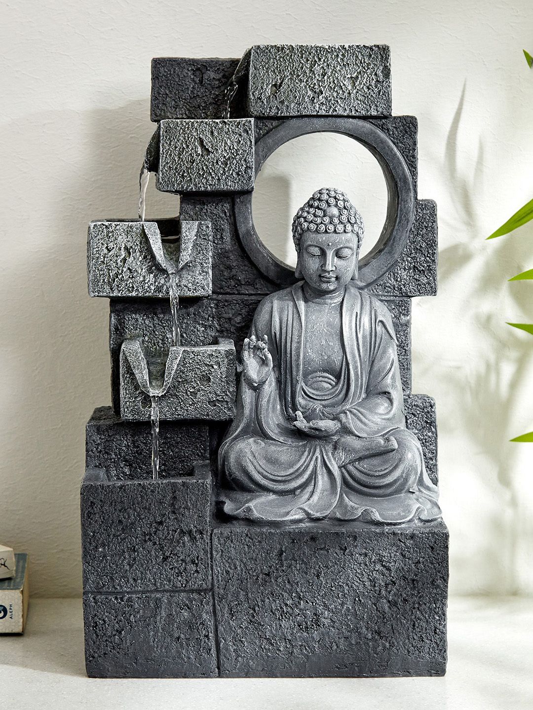 Home Centre Corsica Alpine Grey Polyresin Buddha Fountains-image-23