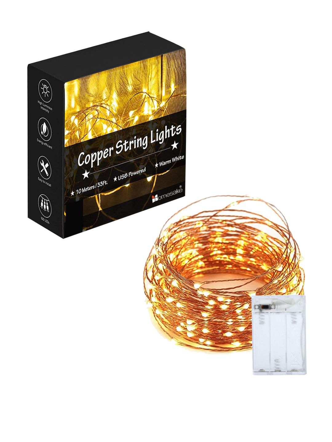 Homesake Yellow 8 Pieces Copper 50 LED Waterproof String Lights-image-24