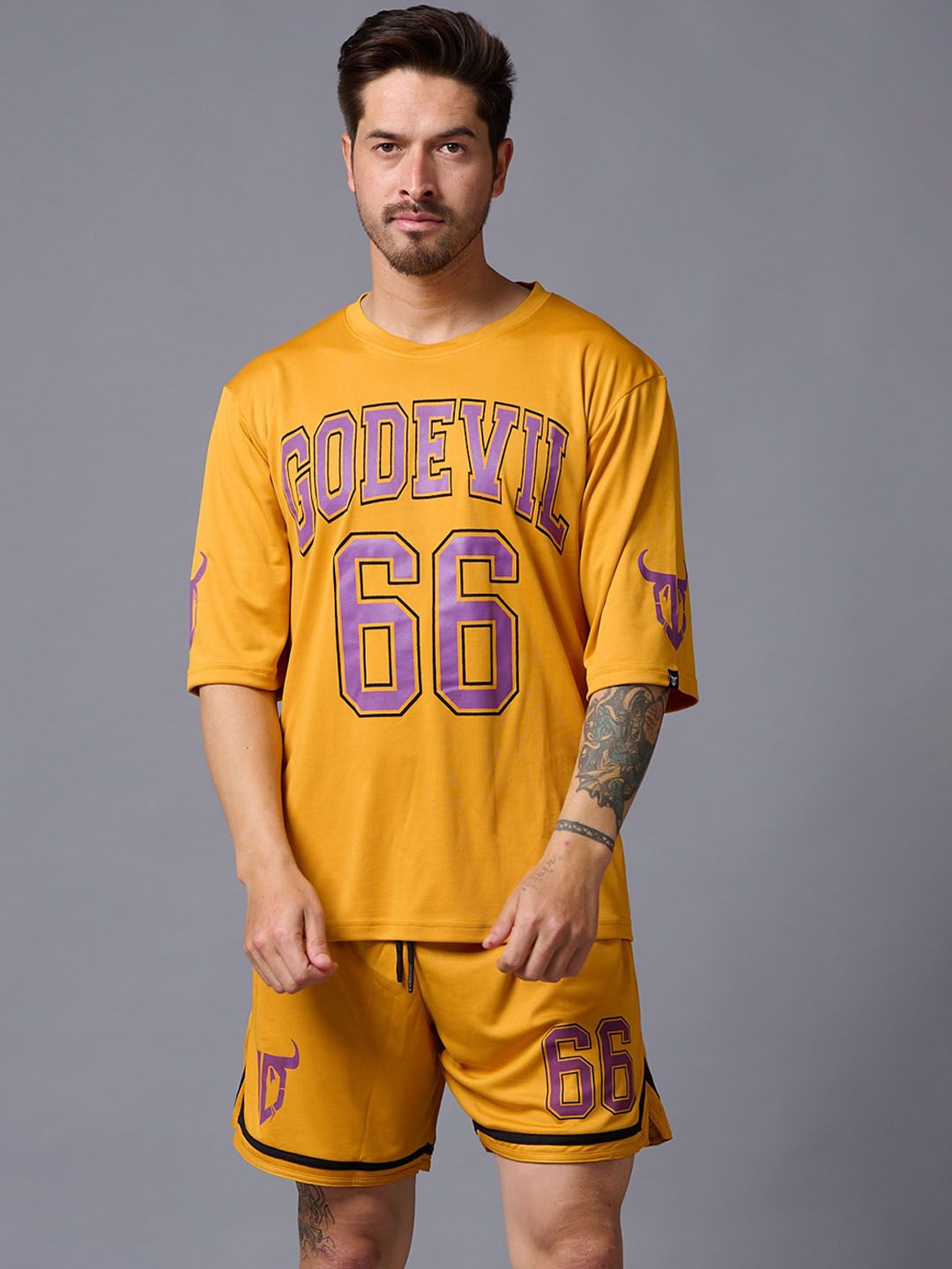 GO DEVIL Printed Round Neck T-Shirt With Printed Shorts-picture-17