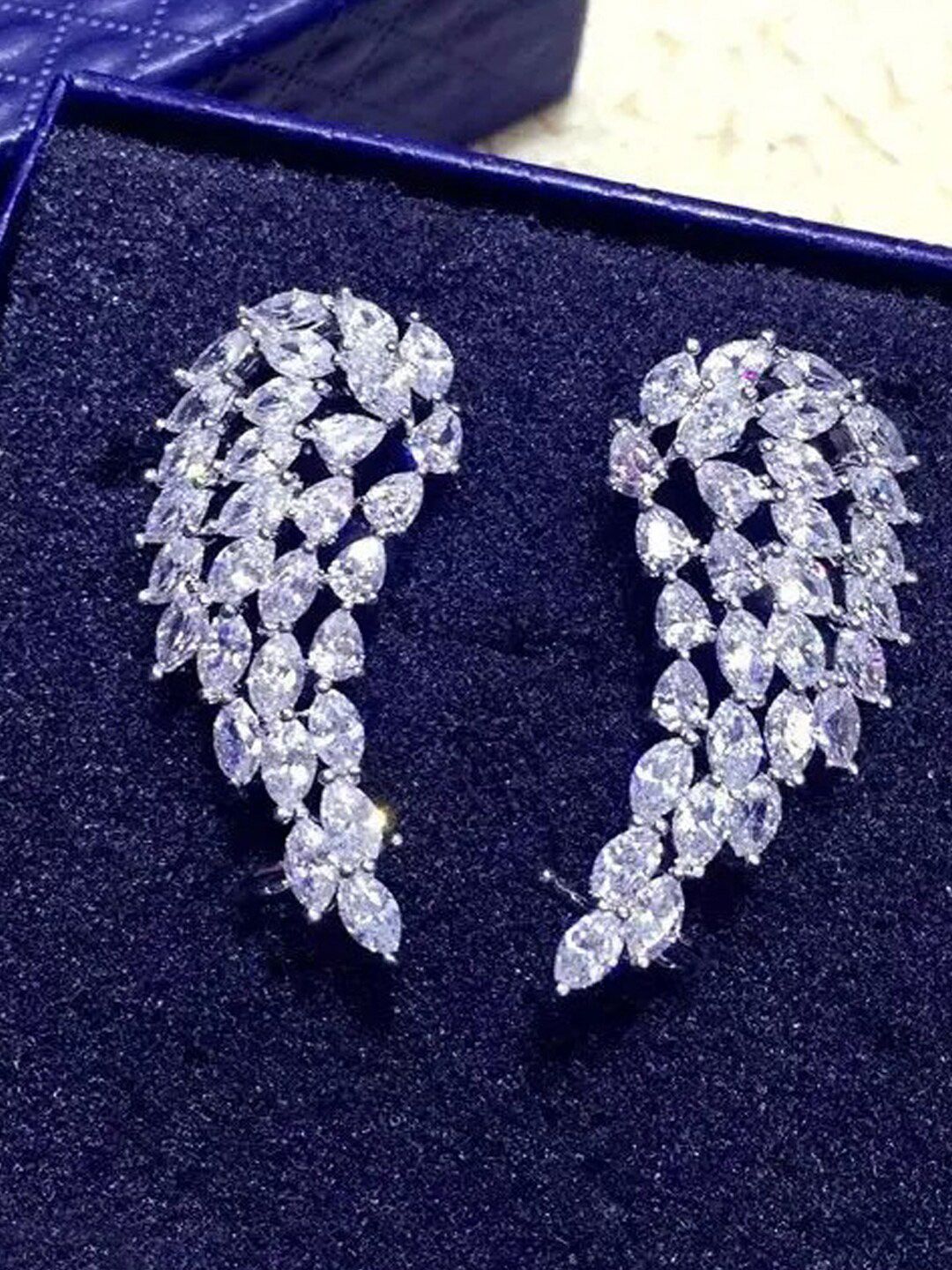 Designs & You Silver-Plated CZ-Studded Contemporary Drop Earrings-picture-28