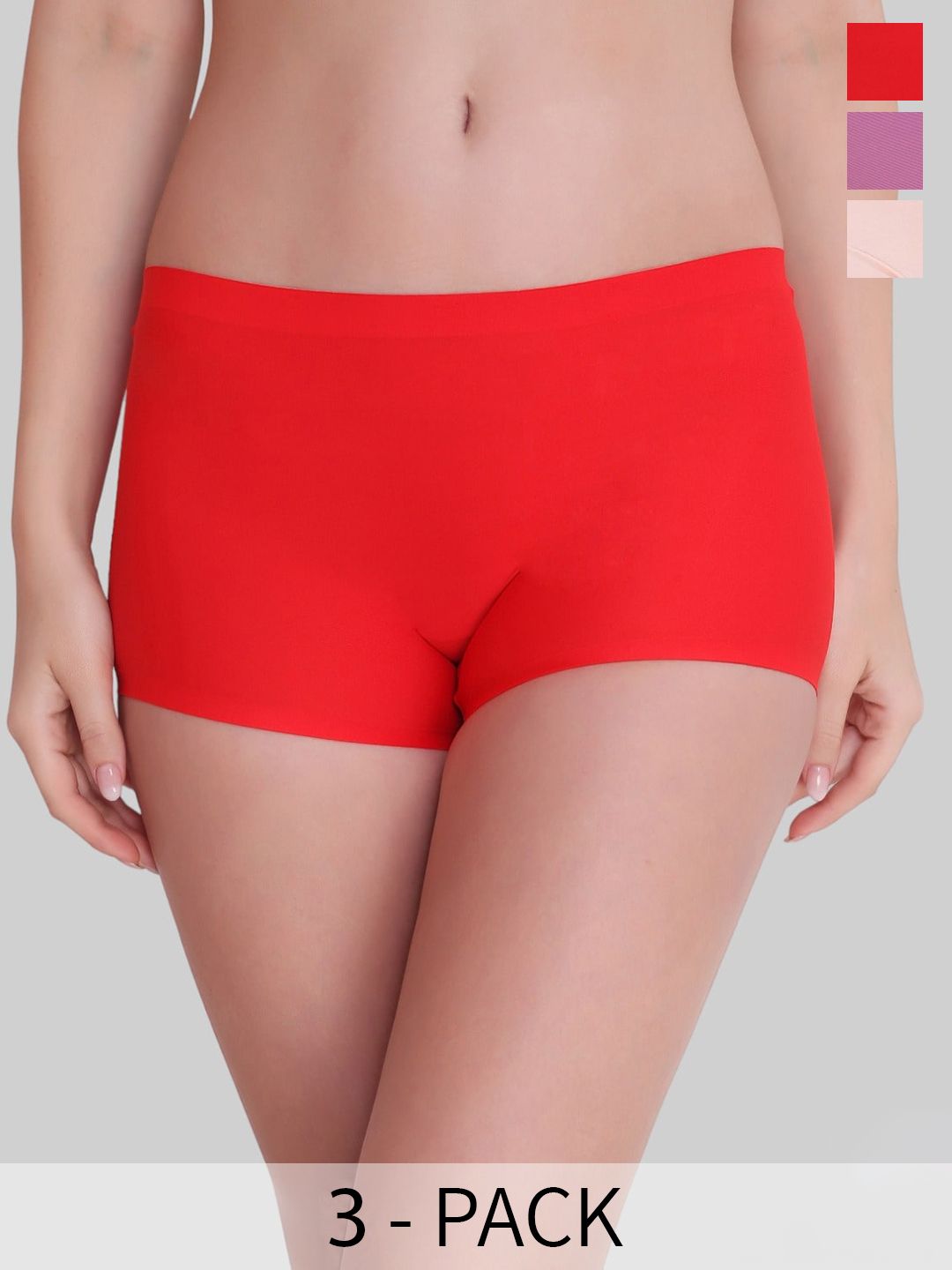 PLUMBURY Women Pack Of 3 Seamless Anti Bacterial Mid-Rise Boy Shorts-picture-23