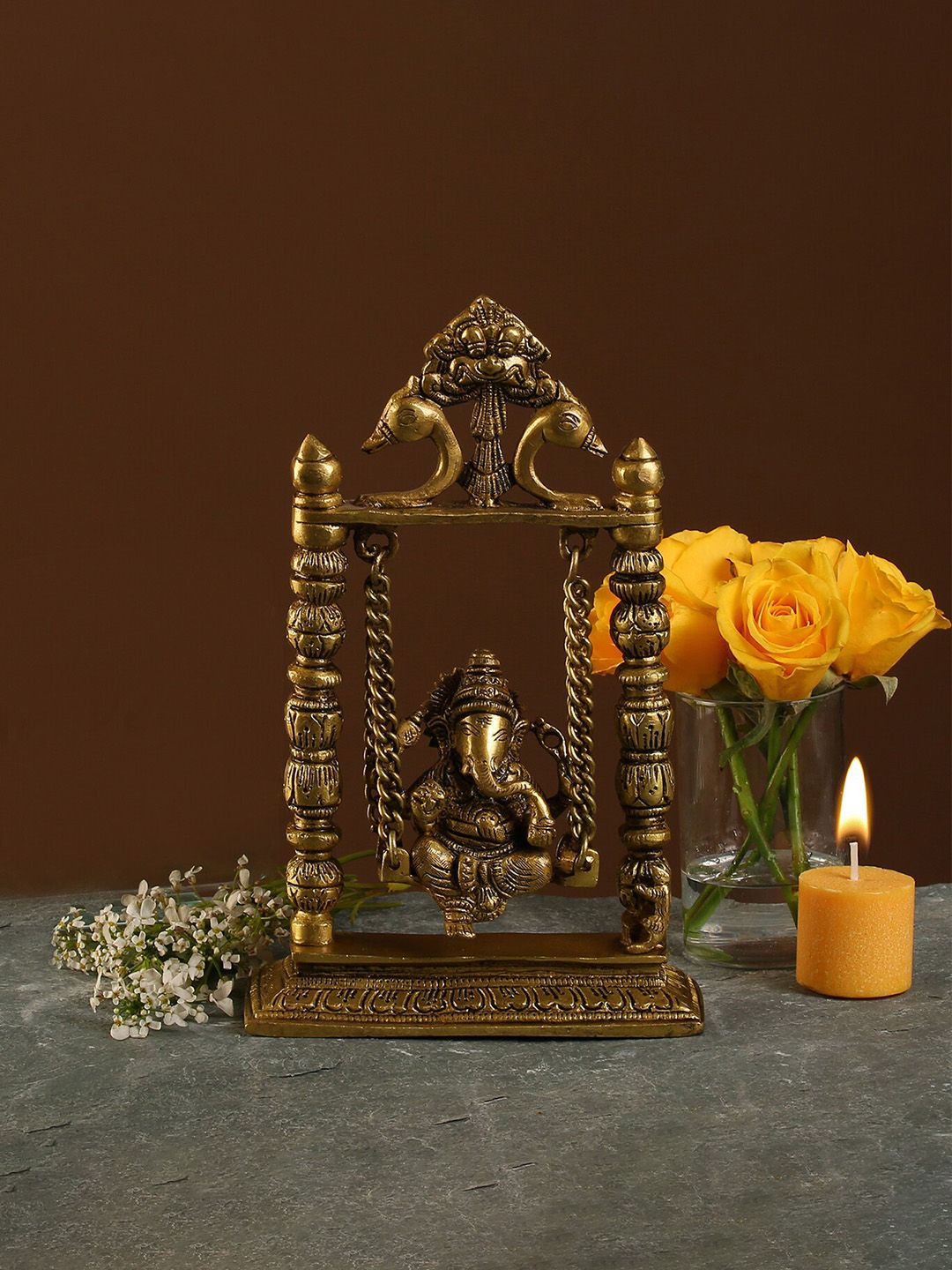 Two Moustaches Brown Ganesha On Jhoola Swing Idol Showpiece-image-28