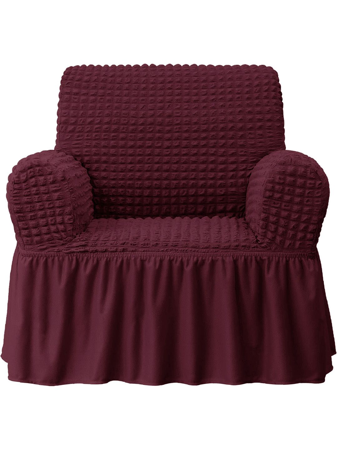 Cortina Maroon Self-Design Stretchable 1-Seater Sofa Cover-picture-42