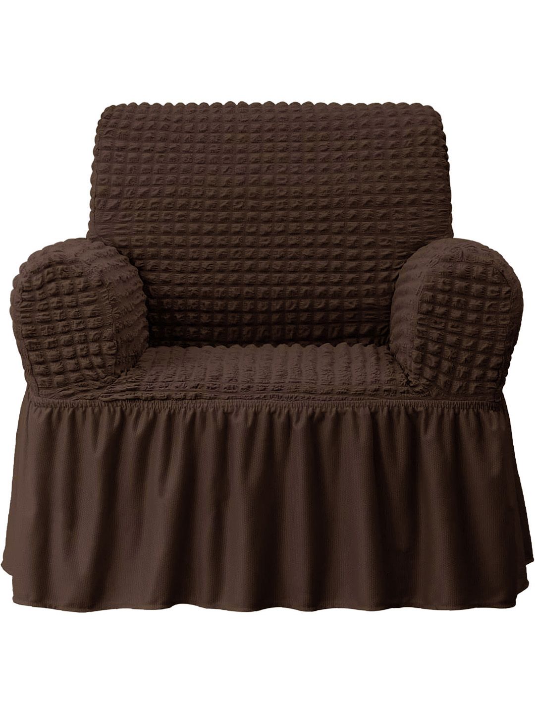 Cortina Brown Stretchable 1-Seater Sofa Cover with Skirt-image-9