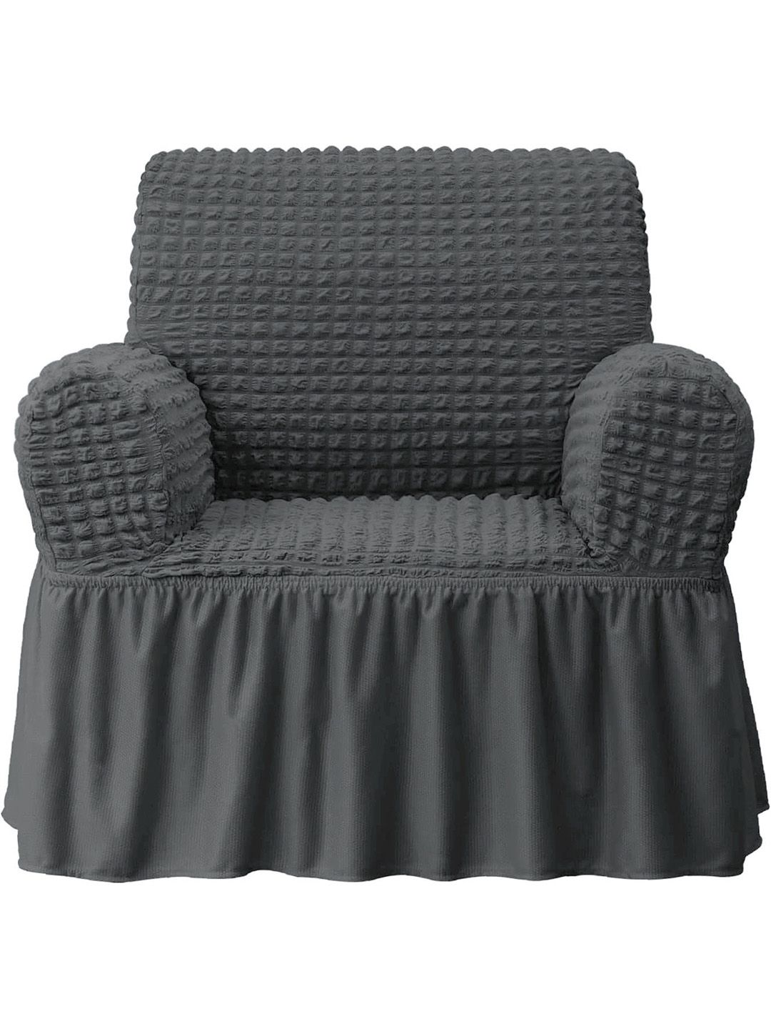 Cortina Grey Self Design Stretchble 1-Seater Sofa Cover with Skirt-image-25