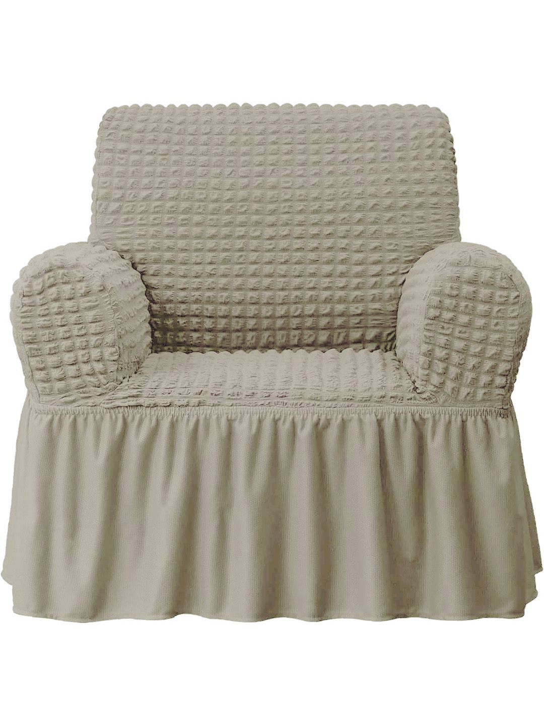 Cortina Beige Self Design Stretchable 1-Seater Sofa Cover with Skirt-image-14