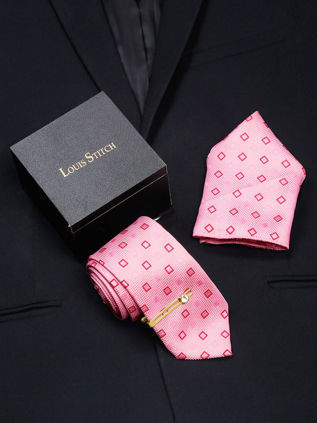 LOUIS STITCH Men Printed Italian Silk Necktie Accessory Gift Set-picture-26