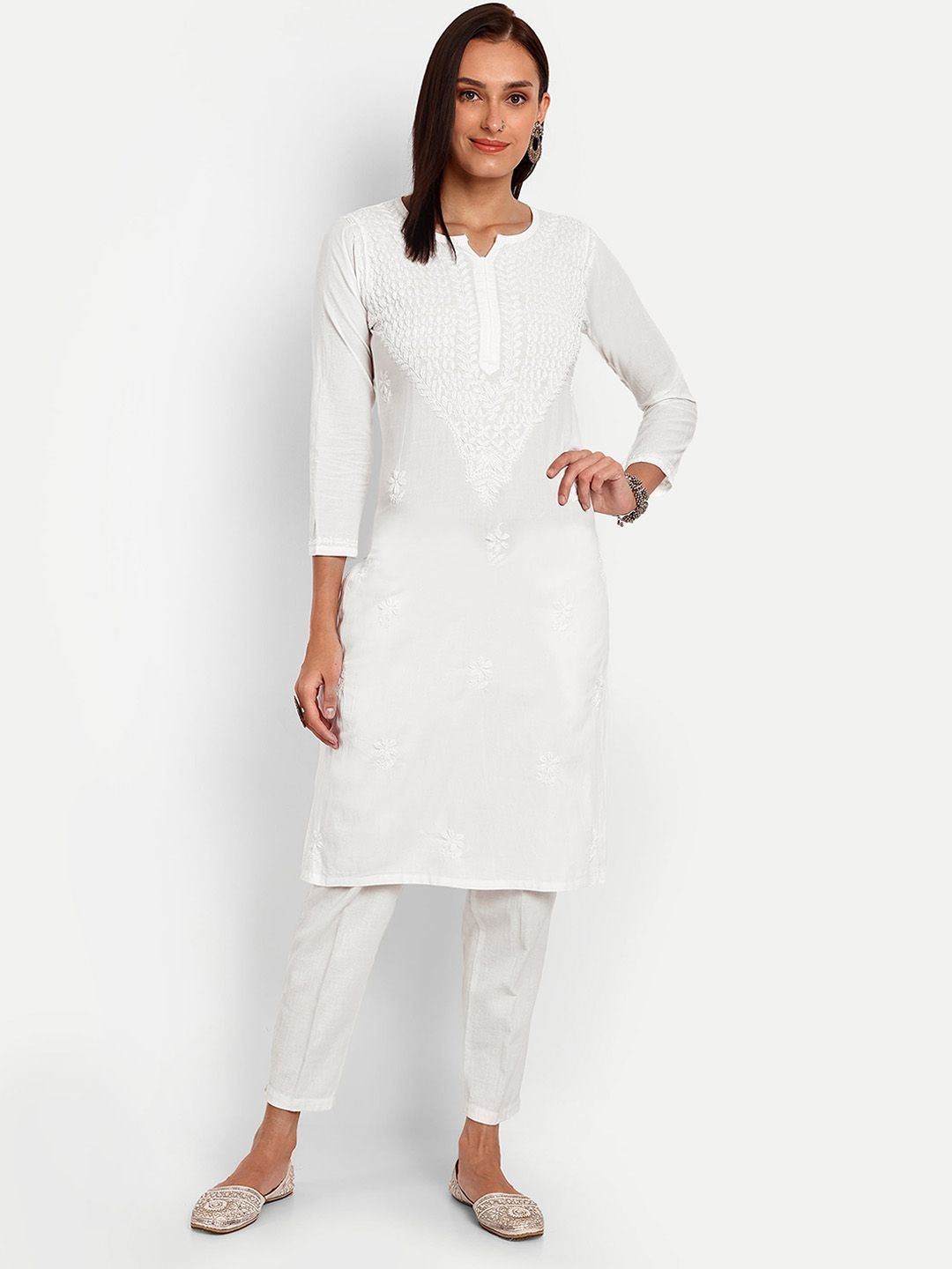 ADA Floral Embroidered Chikankari Kurta