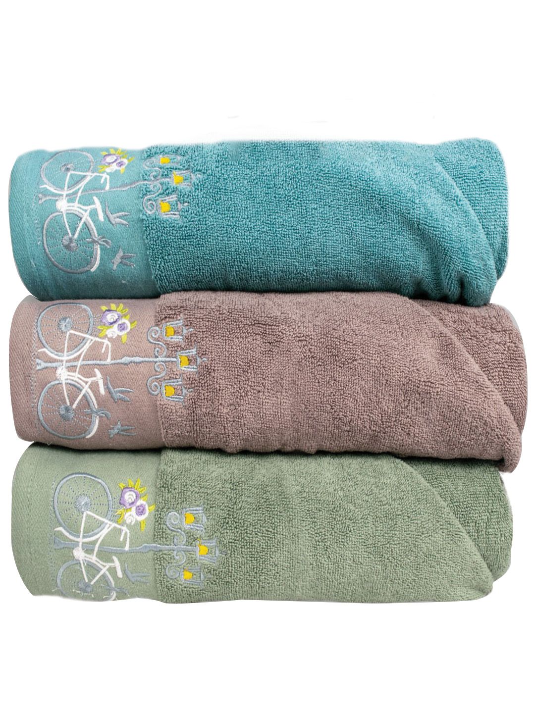 RANGOLI Martin 3 Pcs Green & Turquoise Blue Pure Cotton 550 GSM Hand Towels-picture-24