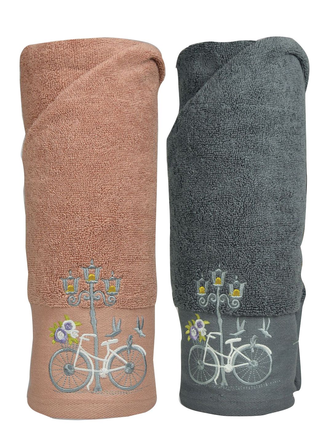RANGOLI Martin Peach & Grey 2 Pieces Pure Cotton Bath Towels-picture-34