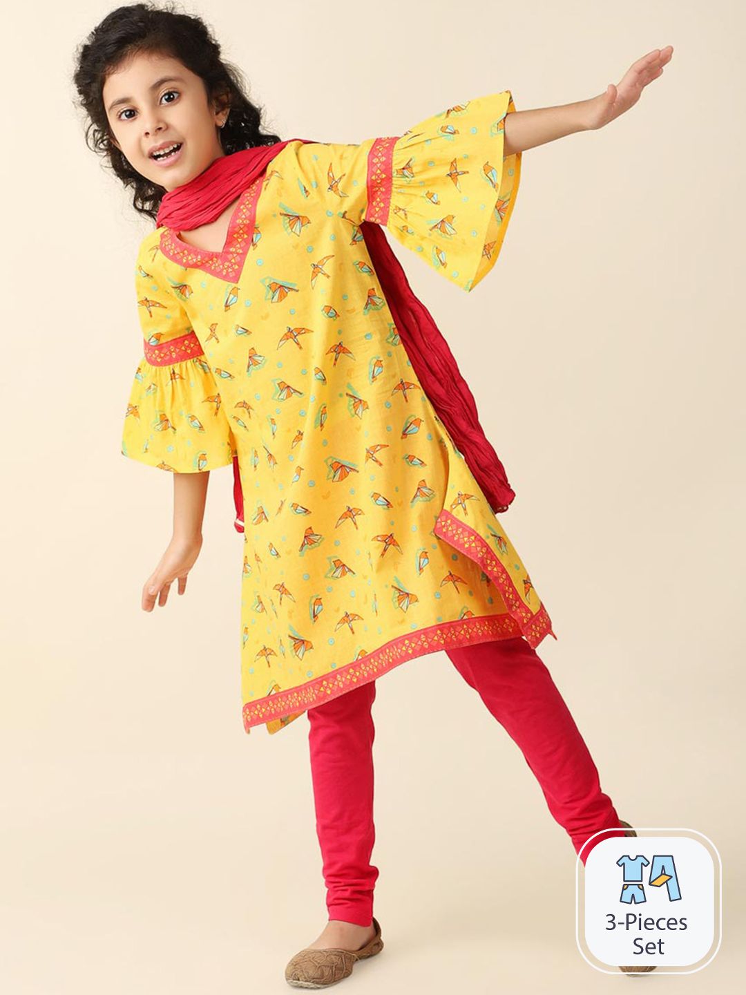 Fabindia Girls Abstract Printed Pure Cotton Kurta With Leggings & Dupatta-image-40