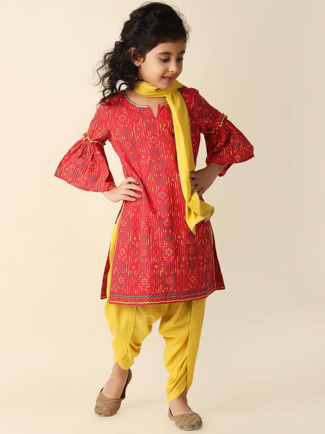 Fabindia Girls Ethnic Motifs Printed Sequinned Pure Cotton Kurta with Salwar & Dupatta-picture-10