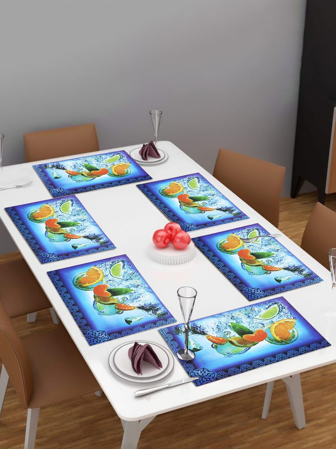 Dakshya Industries Blue & Green 6 Pieces Fruits Printed Table Placemats-picture-8