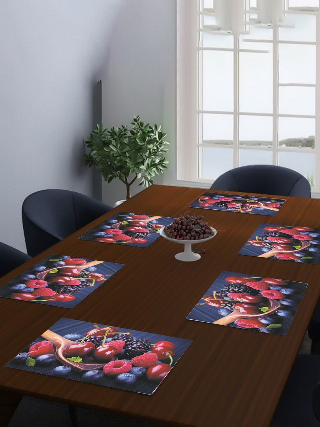 Dakshya Industries Grey & Red 6 Pieces Printed Table Placemats-picture-47