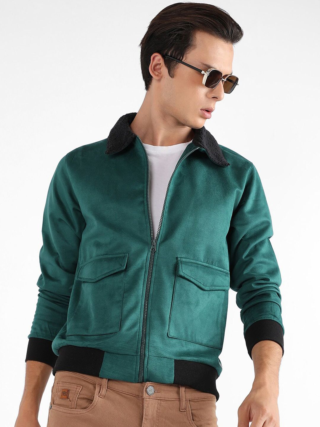 Campus Sutra Green Windcheater Cotton Bomber Jacket-image-39