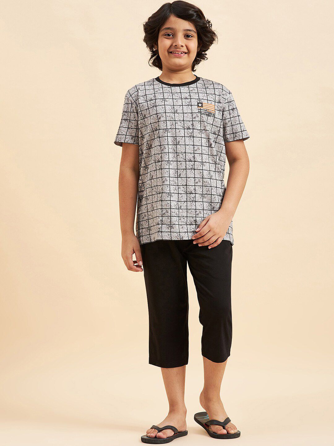 Sweet Dreams Boys Blue & White Checked Pure Cotton Night Suit-picture-17